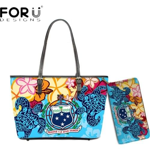 FORUDESIGNS Samoa Tropical Flower Polynesian Design Women Totes Bags And Purse Set Ladies Party Luxury Leather Handbags Sac