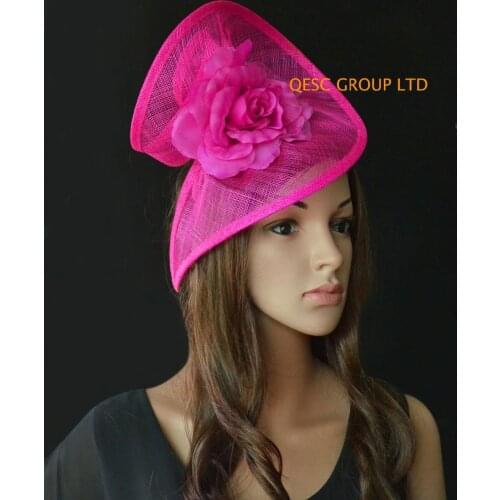 Fuchsia hot pink Sinamay fascinator hat in SPECIAL shape with silk flower for Melbourne Cup,Ascot Races,Wedding,Kentucky Derby