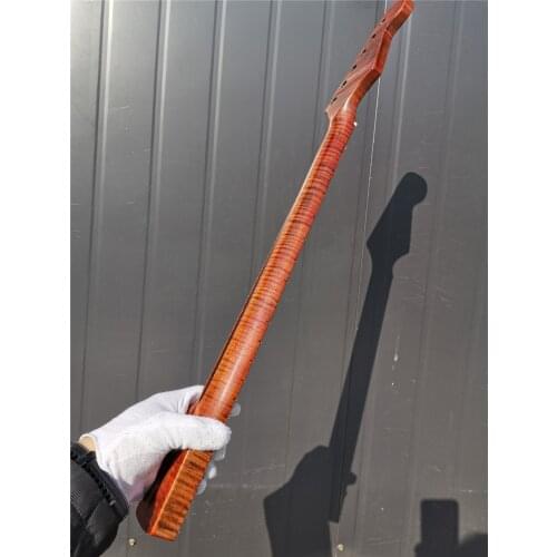 Left Hand Tiger Flame Maple 21 Fret Guitar Neck 25.5inch Dark Yellow Pearl Dot Inlay DIY