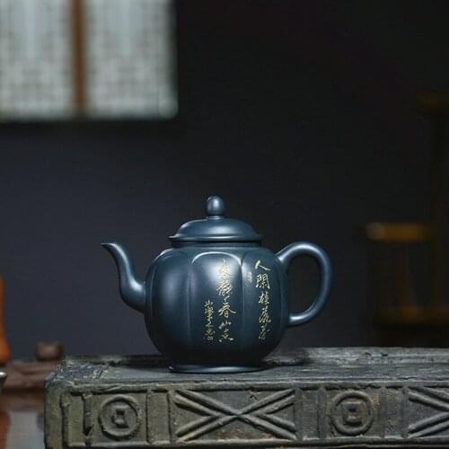 Purple clay pot wholesale authentic artisan raw ore dark green mud lotus lamp pot Kungfu teapot tea set special price