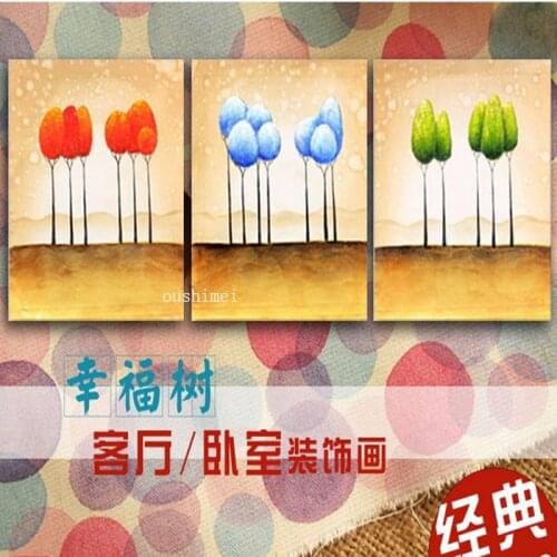 Hot Sale Handpainted 3 Piece Landsacpe Oil Painting On Canvas Wall Stickers Painting Pictures For Bedroom Office Tree Wall Art