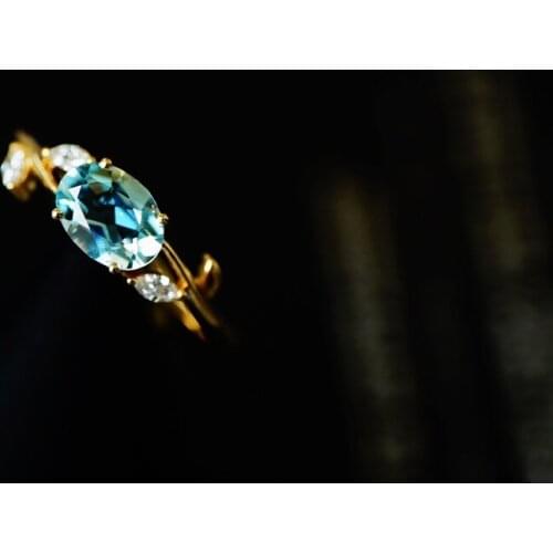 JHY Jewellery Solid 18K White Gold Nature 0.75ct Blue Aquamarine Gemstones Rings for Women Fine Jewelry Presents