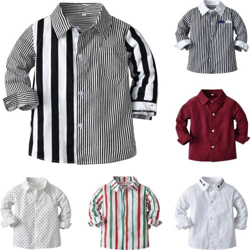2021 Hot Sale Boys' Long Sleeve Classic Dress Shirt Oxford Stripe Lattice Kids Shirts Kid Casual Clothes Can Be a Coat cute tops