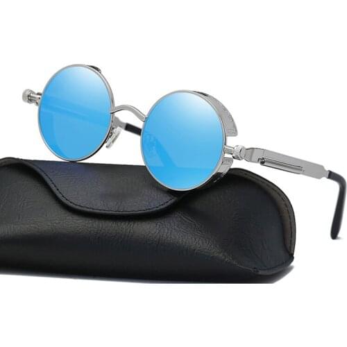 Classic Steampunk Sunglasses Stylish Round Metal Sun Glasses For Men and Women Summer Cool Shade Holiday Eyewear WD0914-5