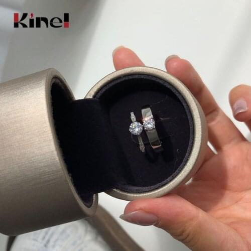 Kinel A Pair French Romantic Gift Rings S925 Silver Zircon Lovers' Ring for Women Men Promise Love Wedding Jewelry