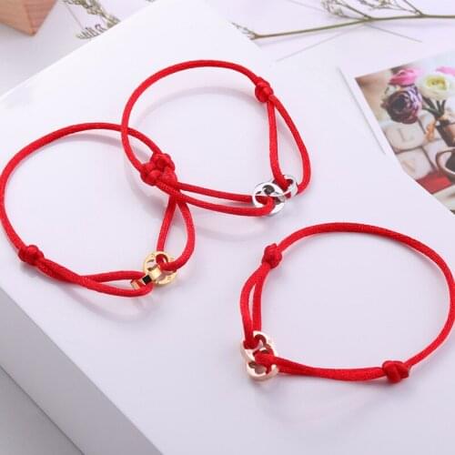 Red Rope Double Button Ffour Flower Bangle Titanium Steel Sliver Color high Quality Bracelet Jewelry drop shipping