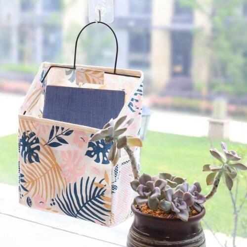 Leaf Cactus Print Wall Hanging Storage Bag Waterproof Book Magazines Holder Pouch Sundries Organizer Toys Container