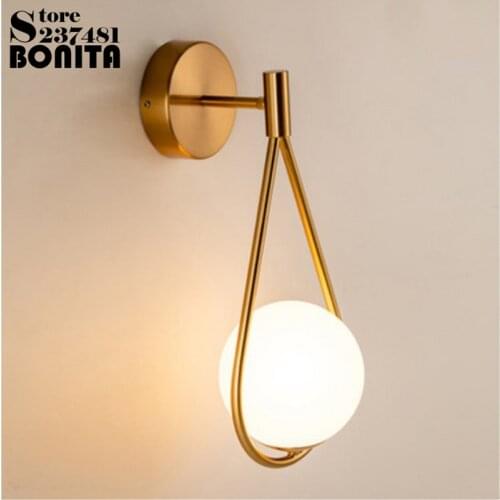 Golden sphere wall lights copper small milky ball Heart-shaped wall lamp brass Water Drop Wall sconces light Nordic Simple
