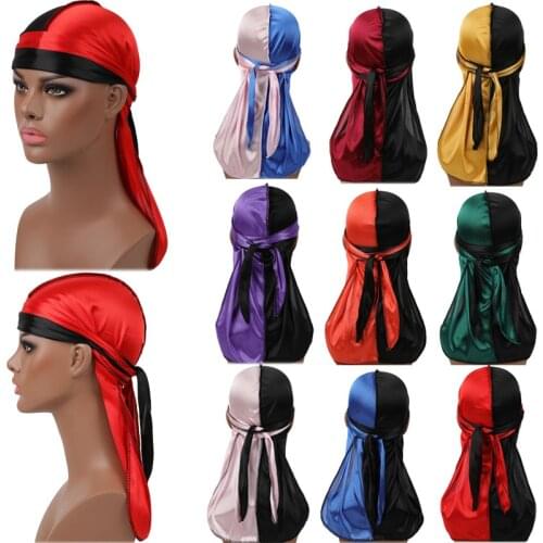 New Patchwork Mens Durags Hip Hop Bandana Pirate Cap Du Doo Rag Silky Durag Headbands Headwear Long Tail Women Hair Accessories