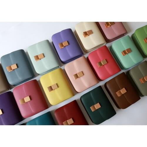 New Top Quality Solid Genuine Cowhide Lady Box Message Bag Women Cow Leather Muli-colors Fashion Crossbody Shoulder Bag