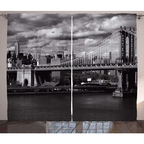 New York Curtains Panorama of New York City Skyline with Focus on Manhattan Bridge Photo Living Room Bedroom Window Drapes