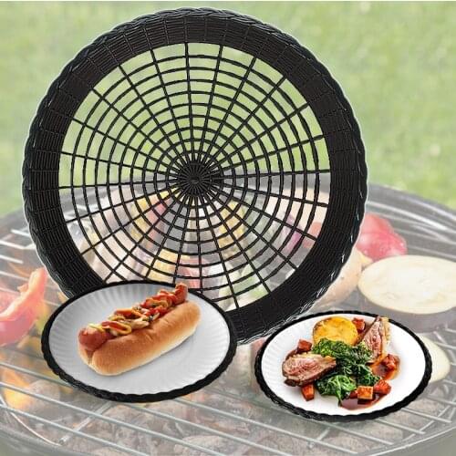 Disposable Paper Plates On Plastic Picnic Trays BBQ Trays Hollow Rattan Woven Barbecue Salver Serving Tray Heat Insulated Pad