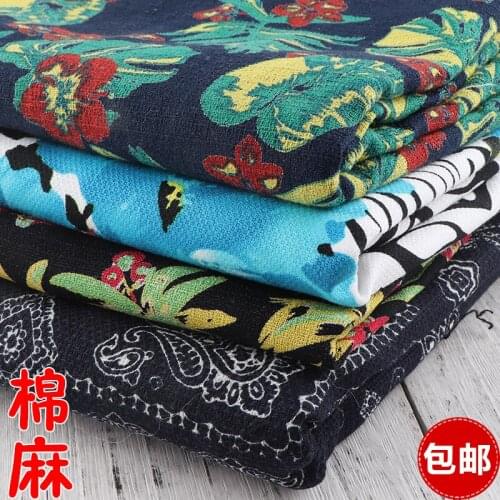 Spring and Summer Linen Cotton Thick Pattern Print Fabric Casual Shirt Dress Fashion Pillow Fabric Pants Lightweight Breathable