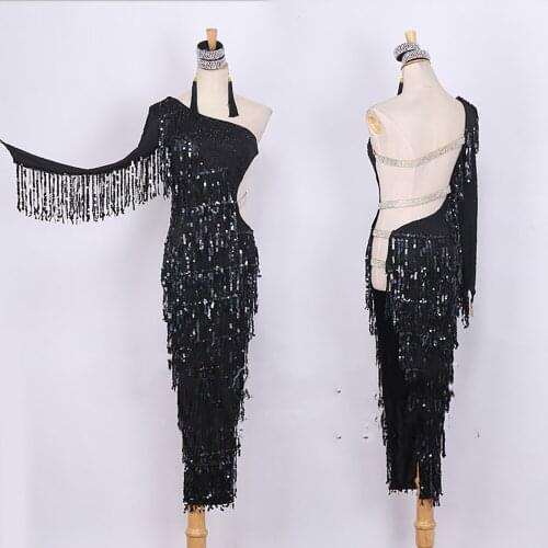 Sexy Latin Dance Dress For Ladies Dance Black Color Backless Tassel Skirt Suit Women Ballroom Cha Cha Rumba Samba Garments B108
