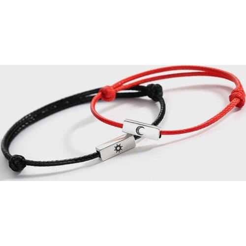 Valentines day gifts Sun Moon bracelet Charm Adjust size magnet Bracelet for Couples Red Rope bracelet jewelry2pcs/set