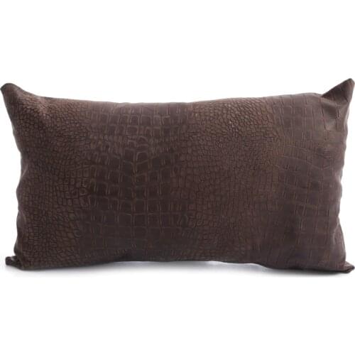 Crocodile Print Brown Color Bolster Calf Leather Pillow Textured Surface Real Crocodile Skin Leather Pillow for Home Decoration