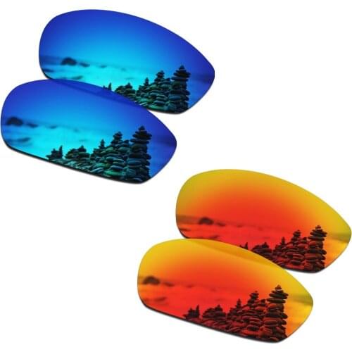 SmartVLT 2 Pairs Polarized Sunglasses Replacement Lenses for Oakley Blender Ice Blue and Fire Red