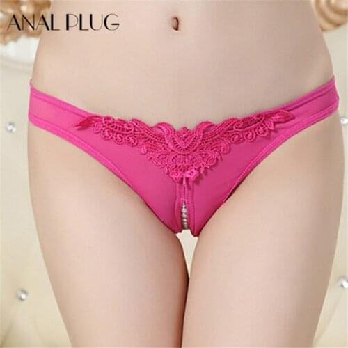 Thong Sexy Women Pearl Lace Briefs Open Crotch Mesh G String Erotic Sex Wemon Adult Games