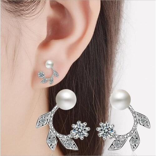 TJP Luxury Crystal Stones Pearl Female Gold Stud Earrings Girl Party Bijou Charm Silver Plated Earrings For Women Jewelry
