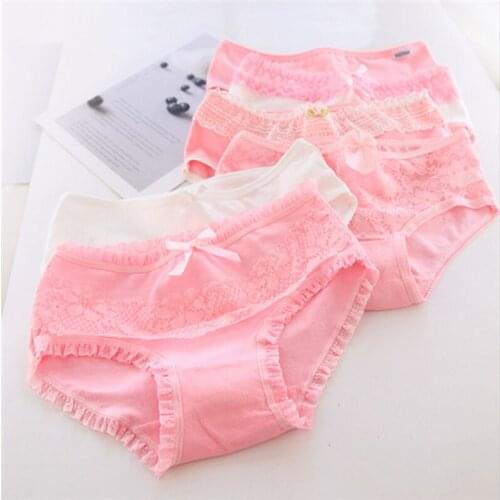 New Arrived 4Pcs/Lot Girl Panties Underwear Lace Briefs Cotton Lingerie Soft Comfortable Bowknot Cartoon Panty Wholesale MTFEN