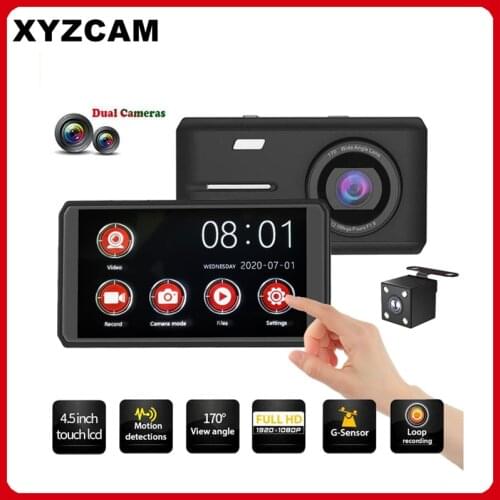 XYZCAM Full HD 1080P Dual Dash Cam 4.5 Inch Touch Screen Car Dash Cam DVR Front Camera and Rear View Cam 170 Degree Wide Angle