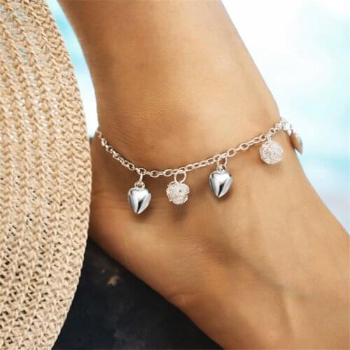 Vintage Foot Chain Tibetan Silver Color Hollow Ball Heart Shaped Anklet Tornozeleira Bracelet On Leg Pulsera For Women Jewelry