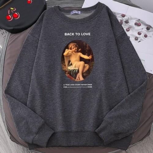 Oil Painting Angel Vintage New Autumn Print Hoody Men Fashion Loose Hoodie Hip Hop Fleece Sweatshirt Fashion Crewneck Pullover