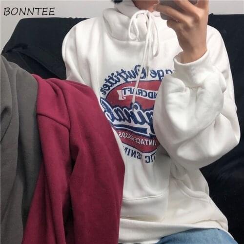 With Hat Hoodies Women Print Hooded Womens Students Ulzzang Daily Korean Style Vintage Streetwear Outwear Loose Fashionable Chic