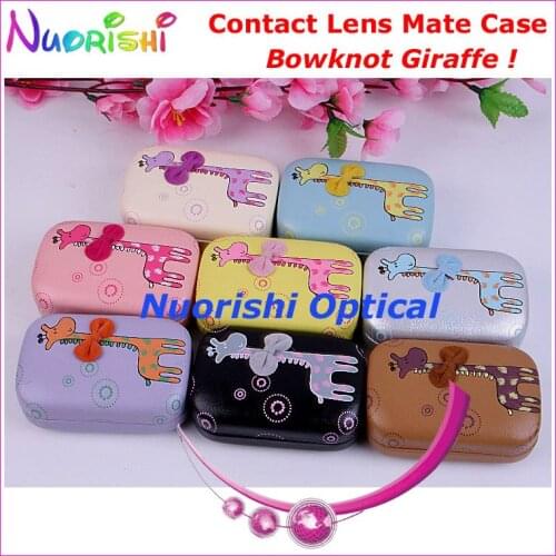 10pcs Bowknot Giraffe design Contact Lens Case with Mirror C803 contact lens mate box Free Shipping