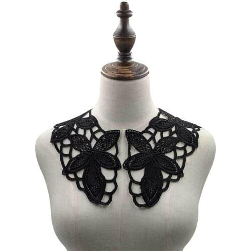 2PCS Luxury White Black 3D Flowers Fabric Water Soluble Lace Collar Appliques On Cloth For Sewing Supplies Wedding Dress 2019