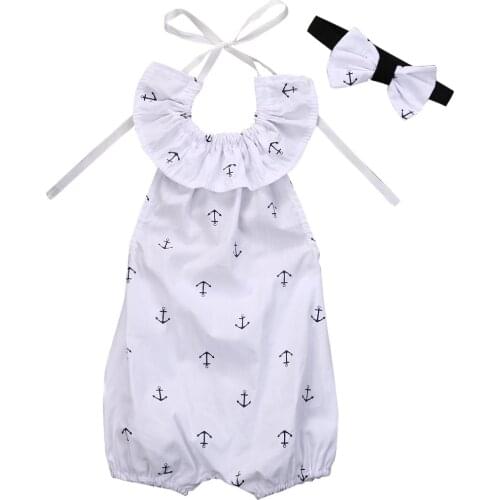 2016-07-06 Lioraitiin 2pcs Baby Set Summer Toddler Infant Baby Girl Clothes Sleeveless Boat Print Belt Romper Jumpsuit+Headband
