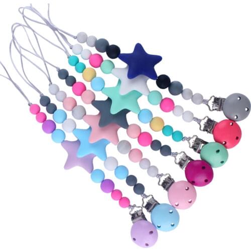2020 Hot Sale New Baby Silicone Pacifier Chain Silicone Loose Beads Cartoon five-pointed Star Toddler Baby Pacifier Clip