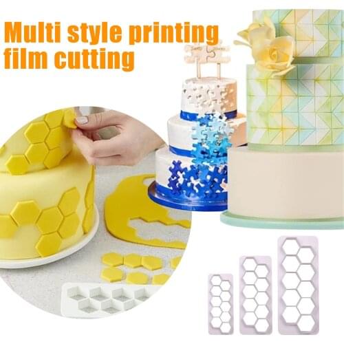 Aomily 3pcs/Set Geometric Figure Jigsaw Puzzle Mold Cake Cutter Sugar Craft Tiara Fondant Icing Cutting Cake Cookies Baking Tool