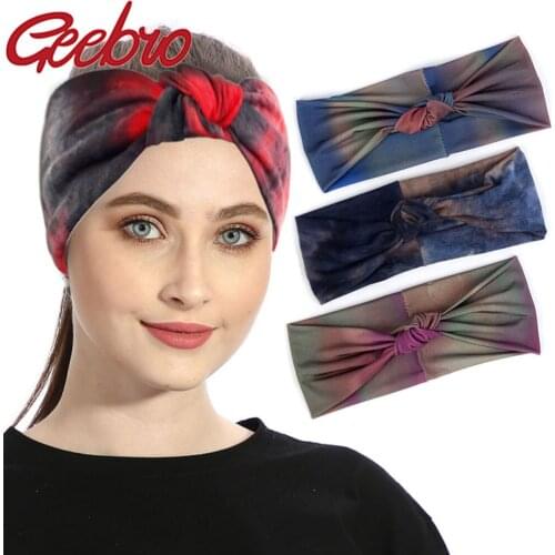 Geebro 4 PCs Fashion Headbands for Women Tie-dye Knotted Head Bands Elastic Hair Wrap Comfort Turban Bohemian Hair Accessories