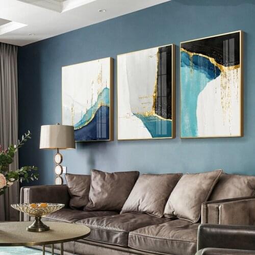 Golden Splash Abstract Wall Art Black Navy Blue Poster Prints Nordic Canvas Painting Contemporary Pictures Modern Home Decor