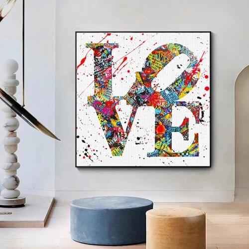 Abstract Colorful Love Word Art Canvas Painting Street Graffiti Art Posters and Prints Modern Wall Picture for Living Room Decor
