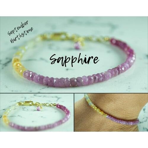 Multi Sapphire Bracelet, Multi gemstone 14K Gold Filled Jewelry for Women, September Birthstone Bracelet, hand Made in TURKEY