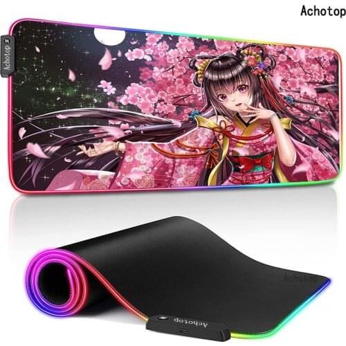 RGB Lockedge LED Large Gaming Mouse Pad XL Computer Gamer Keyboard Mouse Mat Cherry Flower Desk Mousepad for PC Desk Pad 900X400