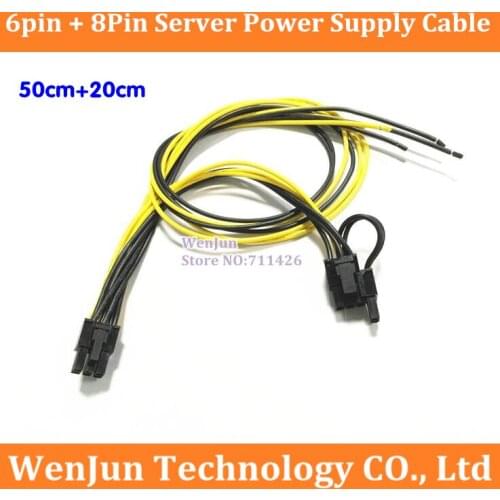 Hot Sale 18AWG wire 6pin+8Pin Server Power Supply Cable 50cm+20cm For DELL2950 2850 1470W Semi Product Cable