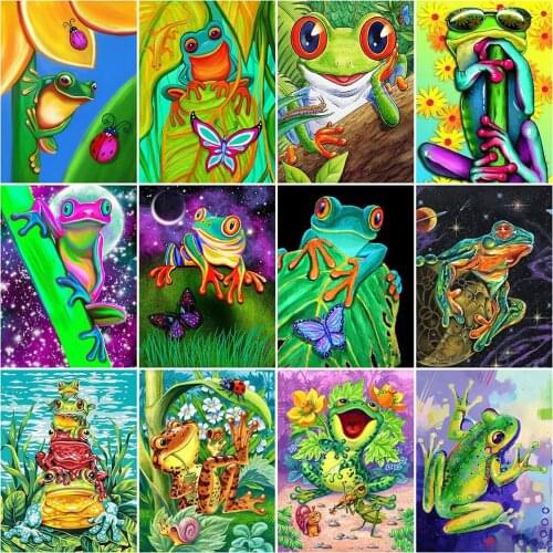 HUACAN Full Drill Diamond Painting Frog Cross Stitch Kit 5D Diamond Embroidery Animal Mosaic Picture Of Rhinestone Handmade Gift