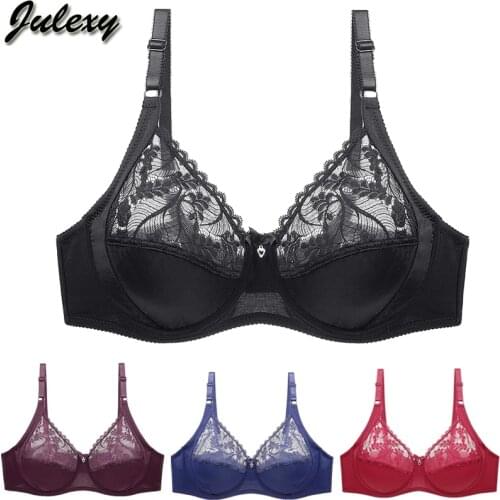 Julexy Lace Sexy Women Bra Solid Hollow Out Underwear Women Ultra -Thin Thick C D Cup Soutien Gorge Plus Size Lingerie