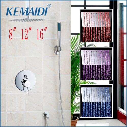 KEMAIDI 8" 12" 16" Bathroom Luxury Rain Mixer Shower Combo Set Rainfall Shower Head System Polished Chrome Bath & Shower Faucet