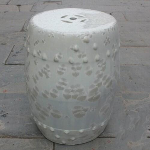Jingdezhen Ceramic Porcelain stool White Crystalline Glaze Porcelain stool Waist Drum Balcony Outdoor home decoration stool