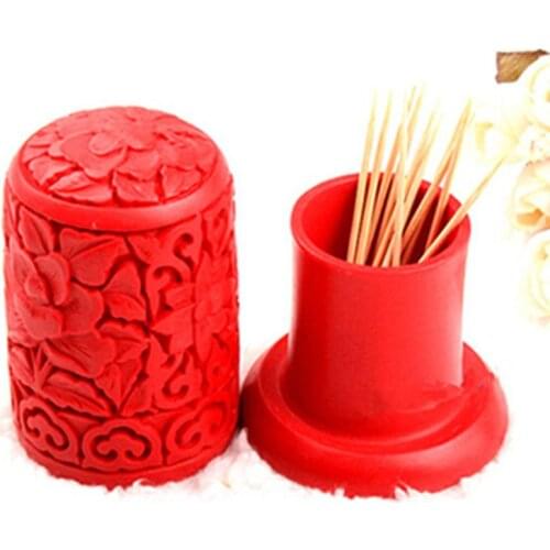 Chinese wind characteristics Toothpick Holders Storage Box carved lacquer peonies handmade art Home Decor business Gifts