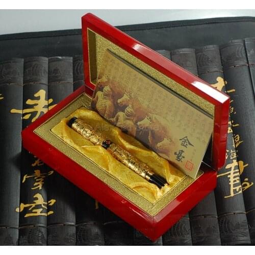 Jinhao High Grade Double Dragon Playing Pearl, Metal Carving Embossing Heavy Pen Gold For Office School Fountain Pen