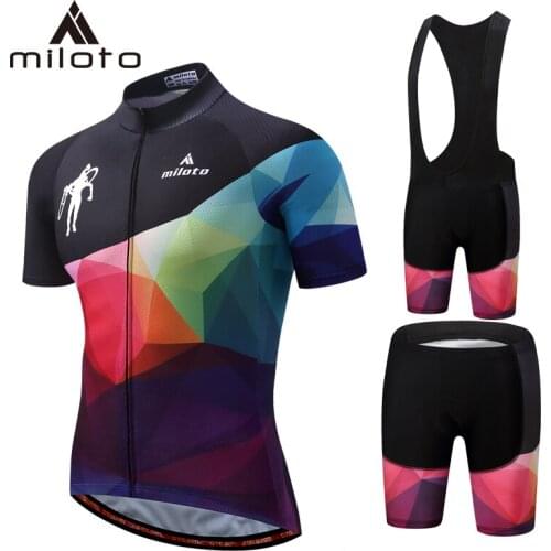 MILOTO Cycling Jersey Set Pad Ropa Ciclismo Men Summer Short Sleeve Bike Jersey Bib Suits Riding Cloth Breather PRO Bicycle Wear