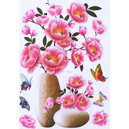 Creative Water Proof 3D Vivid Flower Vase Potted Wall Stickers Living room Bedroom Fridge Removable Art Home Decor Plant Sticker