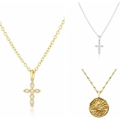 Cross Diamond Sun Moon Clavicle Necklace For Women 925 Sterling Silver Jewelry Charming Pendant Chain 18K Choker Bijoux Collar