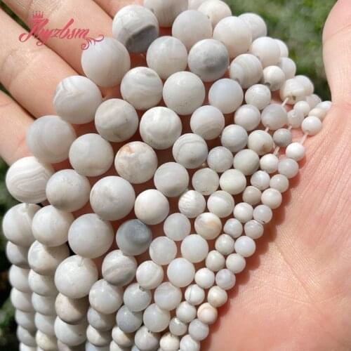 Round Frost White Crazy Lace Agates Natural Stone Loose Beads For DIY Women Men Necklace Bracelet Earring Jewelry Making 15"