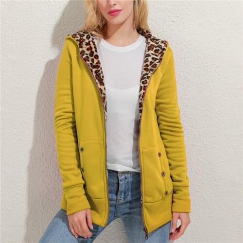Jacket Women Hoodies 2021 Autumn Spring Leopard Liner Loose Plus Cotton Zipper Sweatshirt Tops